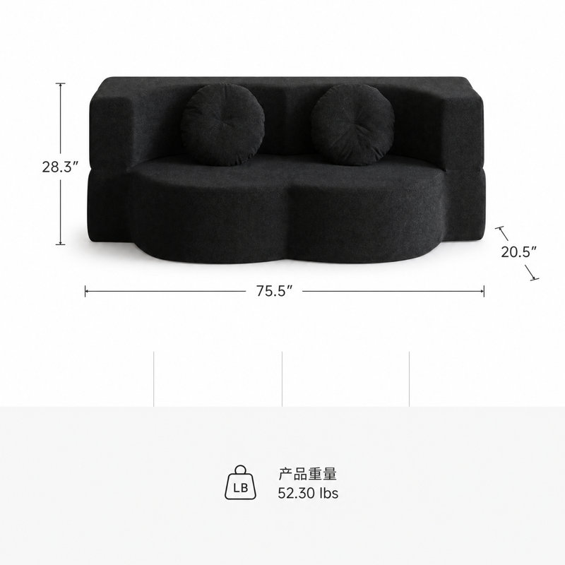 Canapé-lit pliant convertible 2-en-1 avec oreiller, canapé-lit futon simple pour petits espaces, salons, dortoirs, véhicules récréatifs et invités
