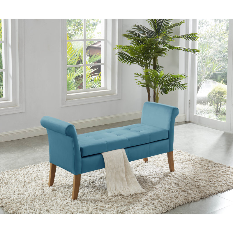 Cargo Velvet Upholstered Storage Bench, Blue