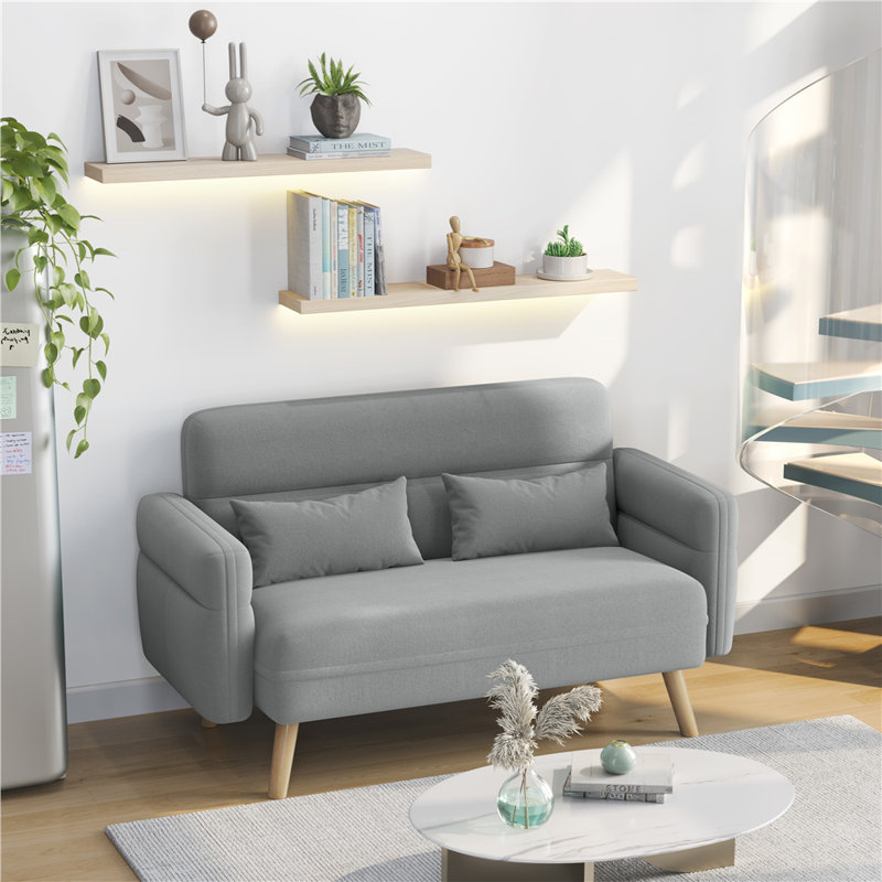  Modern Fabric Sofa Couch 2 Seater Sofa  Upholstered Loveseat, Light Grey