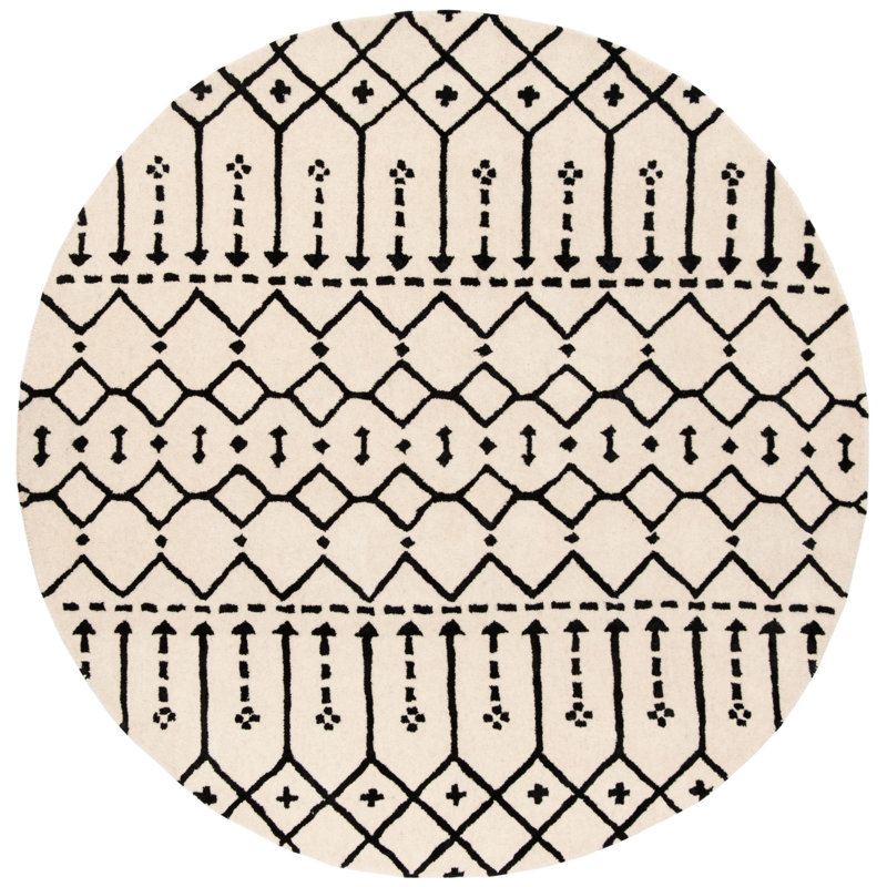 Griffiths Hand Tufted Wool Geometric Rug, Round 4'