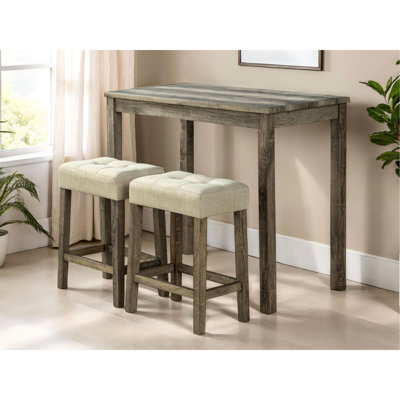 Salle à manger de style transitionnel avec table rectangulaire, 2 tabourets et sièges, tabourets de table de 42 po beige / brun, coussins de siège, brun beige rustique
