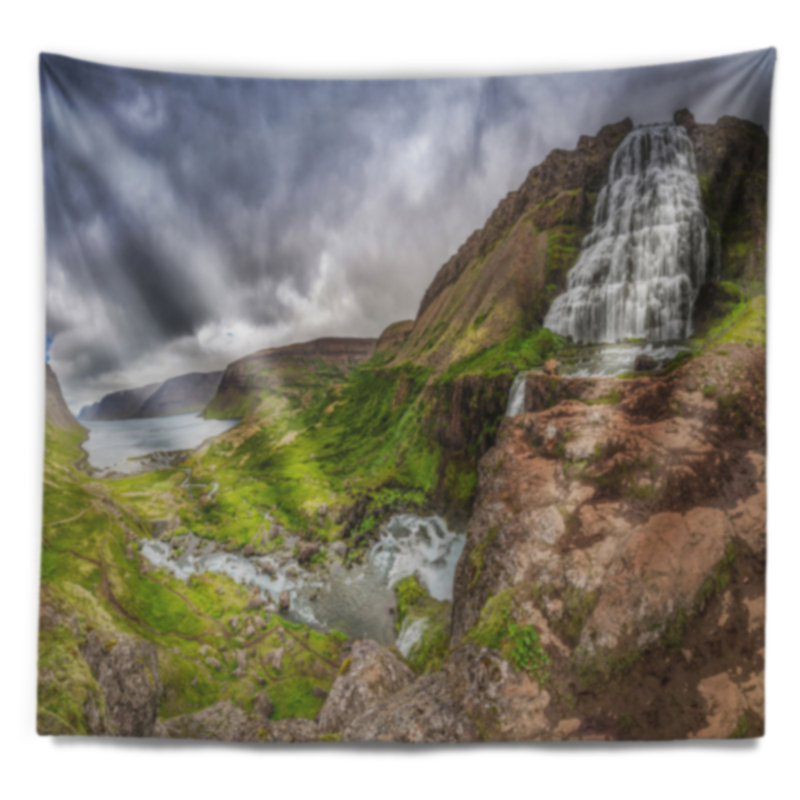 Dyjandi waterfall islande panorama tapisserie Landscape, H 32 po x l 39 po