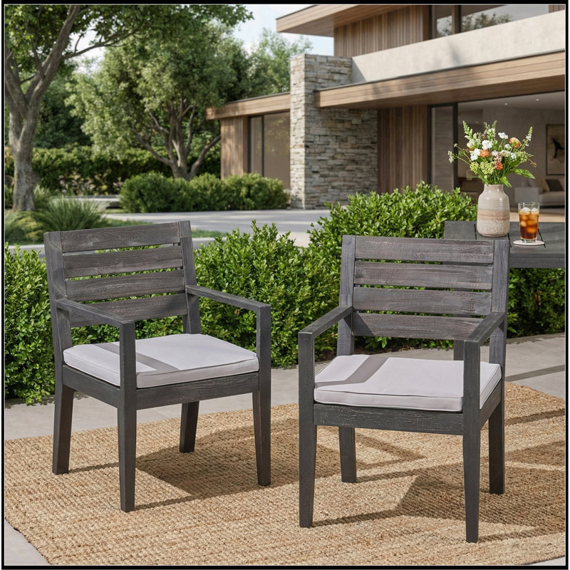 Ensemble de 2 chaises d'extérieur gris foncé avec coussin gris clair