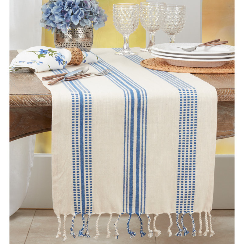 Croetter Striped 100% Cotton Table Runner, Navy Blue, 16" W x 90" L
