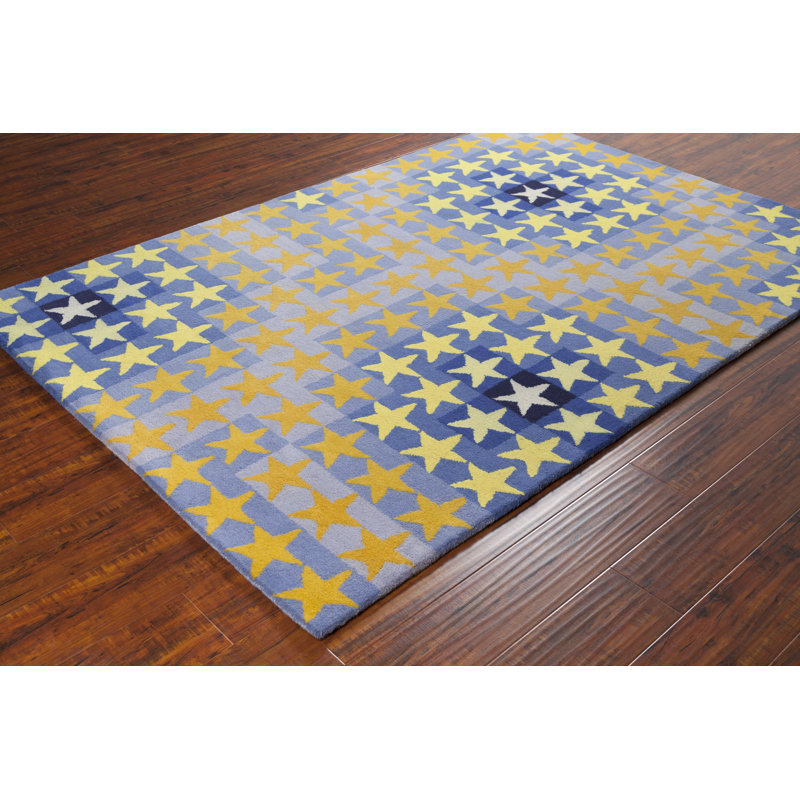Tapis jaune et bleu en laine touffeté à la main Ailey