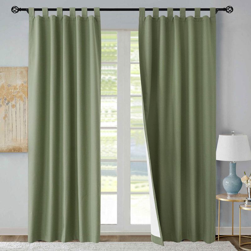 Mcgowen 100% Cotton Solid Room Darkening Thermal Tab Top Curtain Panel, Sage, 40" W X 54" L