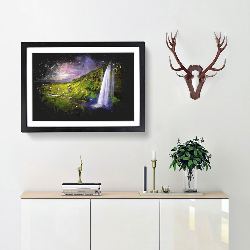 Seljalandsfoss Waterfall Iceland - Picture Frame Graphic Art, Black Framed, 24cm H x 33cm W x 2cm D