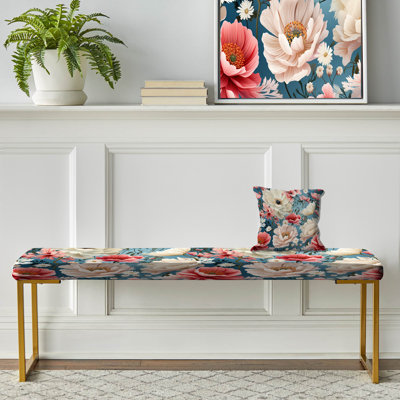 Ivoire et corail - motif floral campagne anglaise - banc rembourré or floral