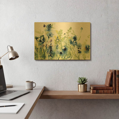 «Wild Meadow Flowers» par Katrina Pete, art mural en métal doré, 16 po x 12 po