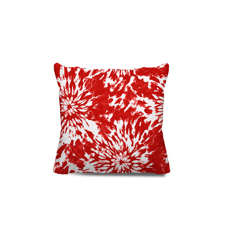 Coussin décoratif réversible en polyester filé Lorcan, Carré H 17 po x l 17 po, Rouge / Blanc