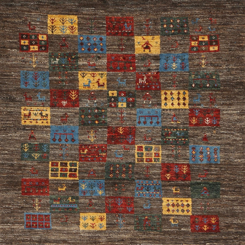 Tapis contemporain beige / brun / gris, Carré 6 pi
