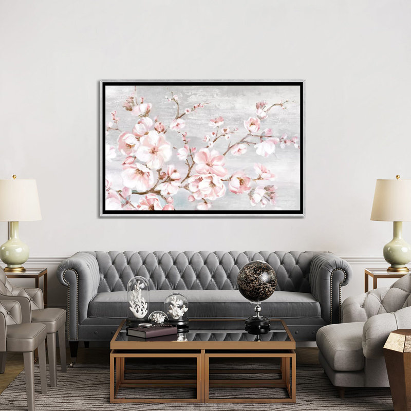 " Spring Cherry Blossoms I " by Eva Watts, Silver Framed Canvas, No Mat, 40" H x 60" W x 1.5" D