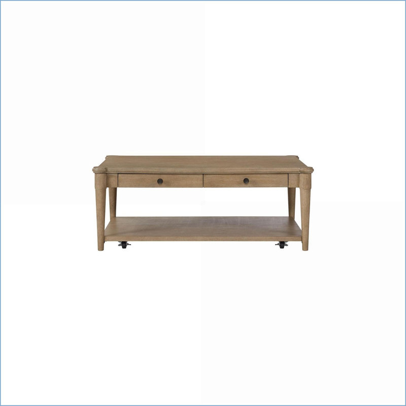 Sand Finish Transitional Casual Coffee Table with 2 Storage Drawers &amp; Rolling Casters, Tan