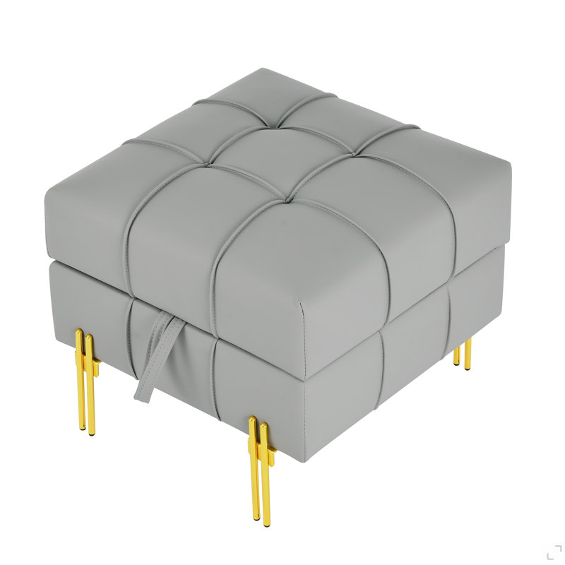 Repose-pieds de rangement en cuir anti-égratignures 22 pouces, banc d'entrée pour animaux de compagnie avec pieds en acier inoxydable doré, gris