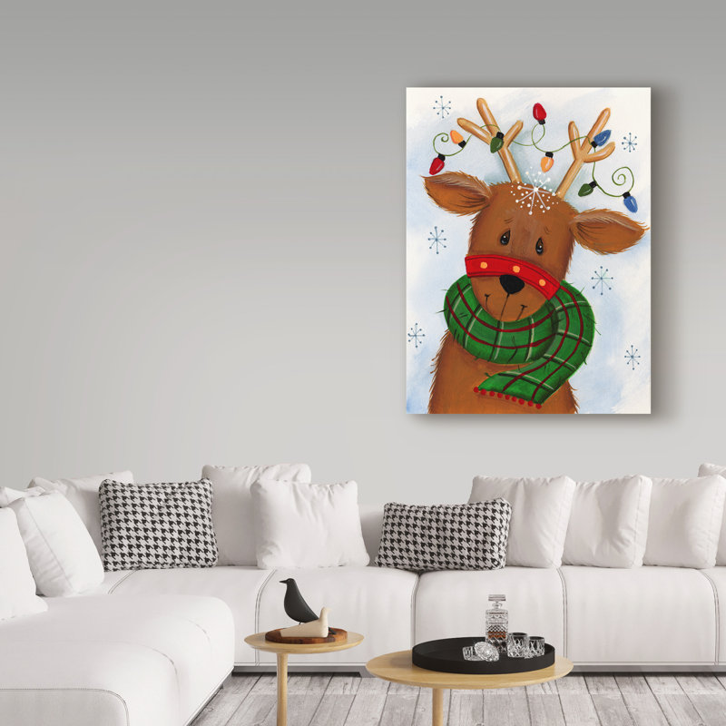 « renne avec lumières », art sur toile, H 19 po x l 14 po x P 2 po