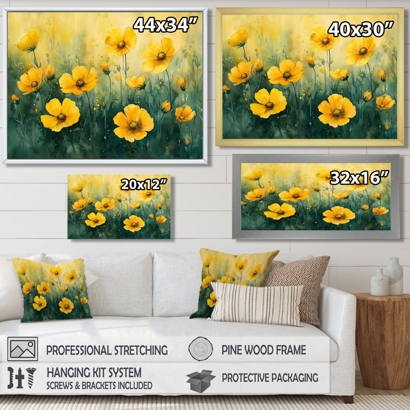 Iriyana Golden Hour Poppies In Summer V - coquelicots, art mural pour le salon, H 34 po x l 44 po, Crème, crème