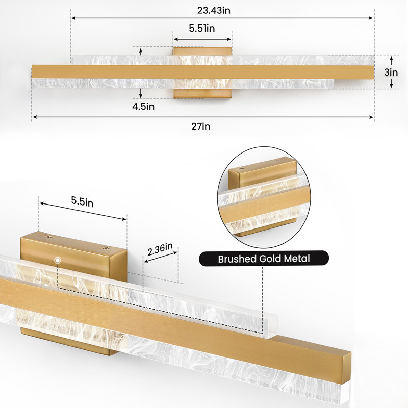 Cassanova 27" Dimmable LED Bath Bar, Gold