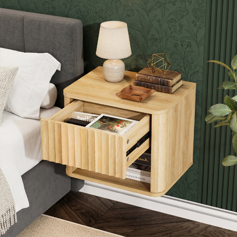 16 Inches Wide Floating Nightstand - 1 Drawer, 1 Shelf - Set Of 2, Original