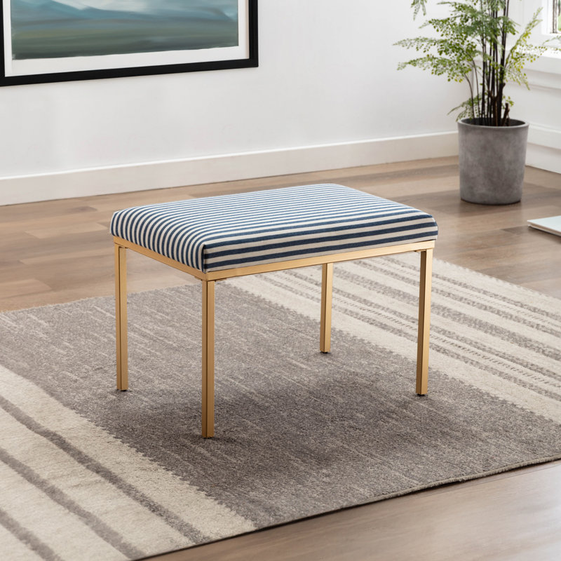 Modern Rectangular Ottoman Footstool With Gold Metal Legs, Upholstered Accent Bench For Bedroom, Living Room, Stripe