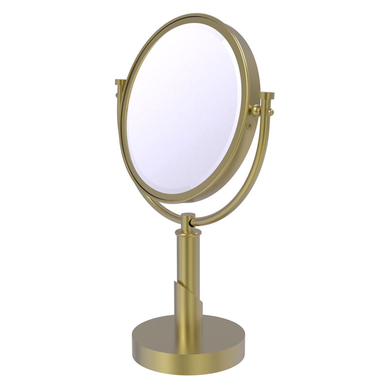 Miroir de maquillage / rasage grossissant moderne et contemporain Marnell Table, 2X, Laiton satiné