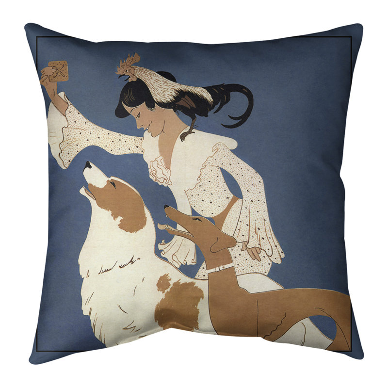 Housse et insert de coussin carré rétro Auguste Roubille, Bourre en polyester, 26 po x 26 po, Bleu