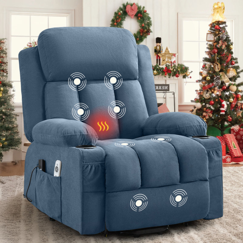 Power Lift Recliner Chair for Elderly, Electric Fabric Recliner with Heat & Massage Function, USB Charging Port, Side Pocket and Remote Control for Living Room