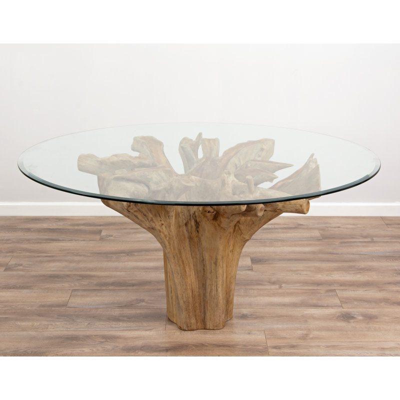 Leyva Round Glass Top Solid Wood Base Dining Table