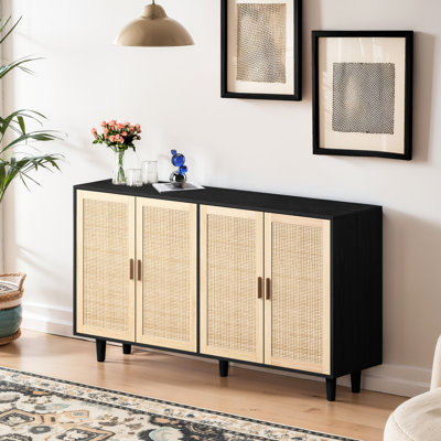 Black Decorative Chest - Stylish For Different Spaces, Strong Construction, Abundant Storage, Adjustable Shelf, Simple Assembly And Maintenance Processes 4-Door Cabinet In Ideal Bedroom, Living Room,