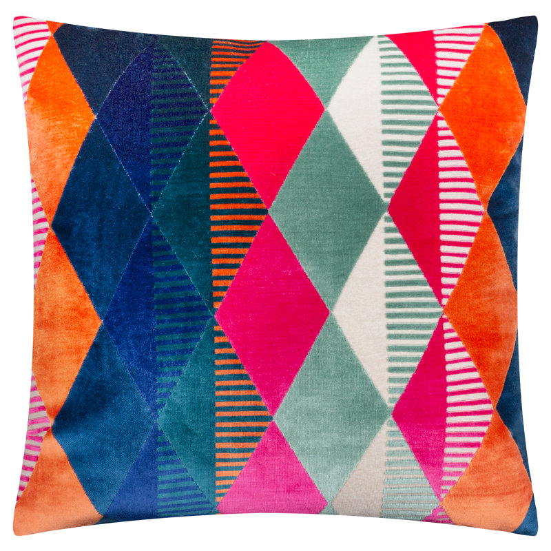 Metro Harlequin Geometric Square Cushion, Feather, Blue/Pink/Orange