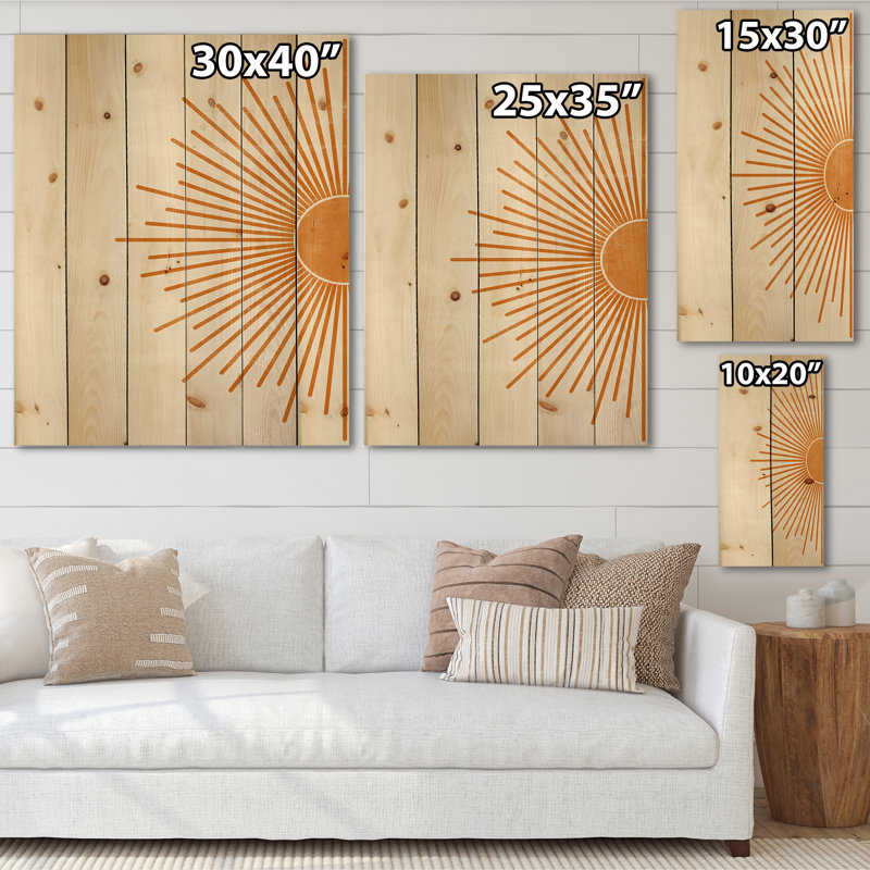 Orange soleil imprimé I - impression moderne sur bois de pin naturel, H 40 po x l 30 po x P 0,78 po