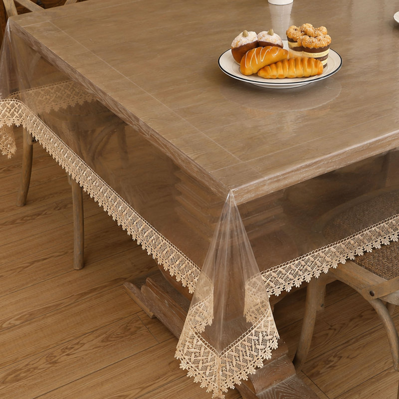 Protecteur de nappe en vinyle transparent, housse de table imperméable à bord en dentelle pour table de salle à manger