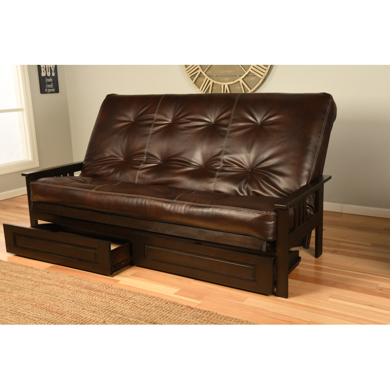 Stratford Queen 86'' Upholstered Futon And Mattress, Oregon Trail Java, Espresso