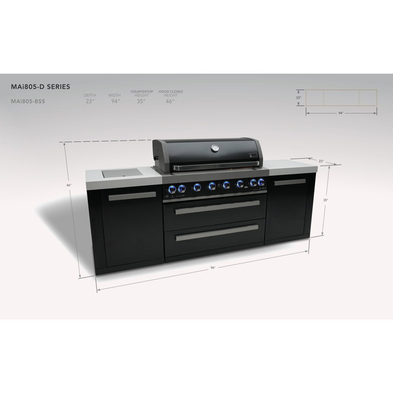 Mont Alpi 44-inch 6-Burner 115000 BTU Black Stainless Steel Outdoor Kitchen Barbecue Island Grill