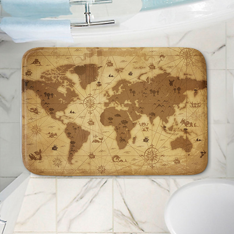 Tapis pour salle de bain en mousse à mémoire de forme fantaisiste world map i angelina vick, l 24 po x L 17 po x H 1 po
