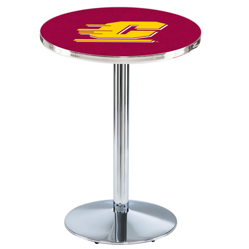 Round Metal Base Dining Table, Chrome, Central Michigan University