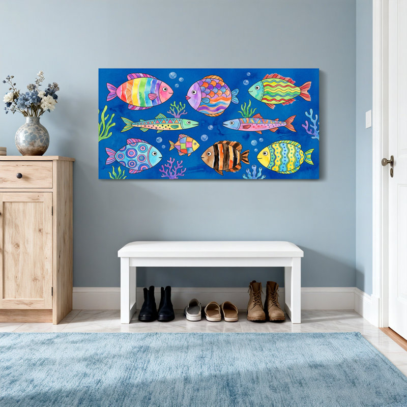 Imprimé motif de poissons sous-marins colorés animaux, H 16 po x l 32 po