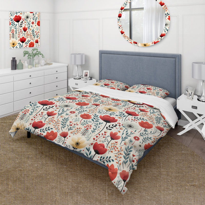 Ensemble de housse de couette rustique rouge et vert Garden Charm I - Floral