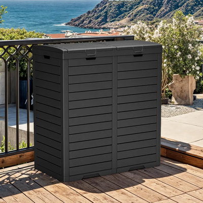 Resin Outdoor Waste Bin with Double-Bucket Design - 230L/61.8 Gallon Capacity, Weather-Resistant for Patio or Garden