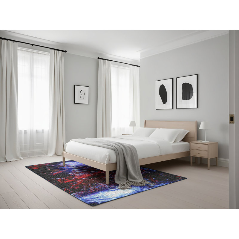 Tapis de zone rouge/mauve à motifs, Rectangle 5 pi x 7 pi