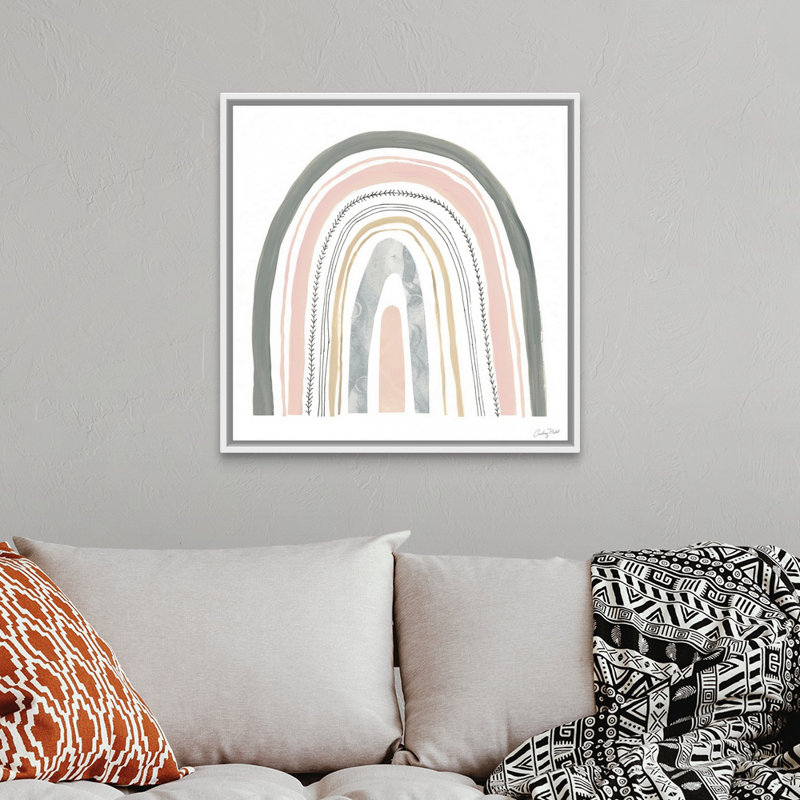Reproduction d’art sur toile, "Boho Rainbow II" par Courtney Prahl, Cadre flottant blanc, H 32 po x l 32 po x P 1,75 po