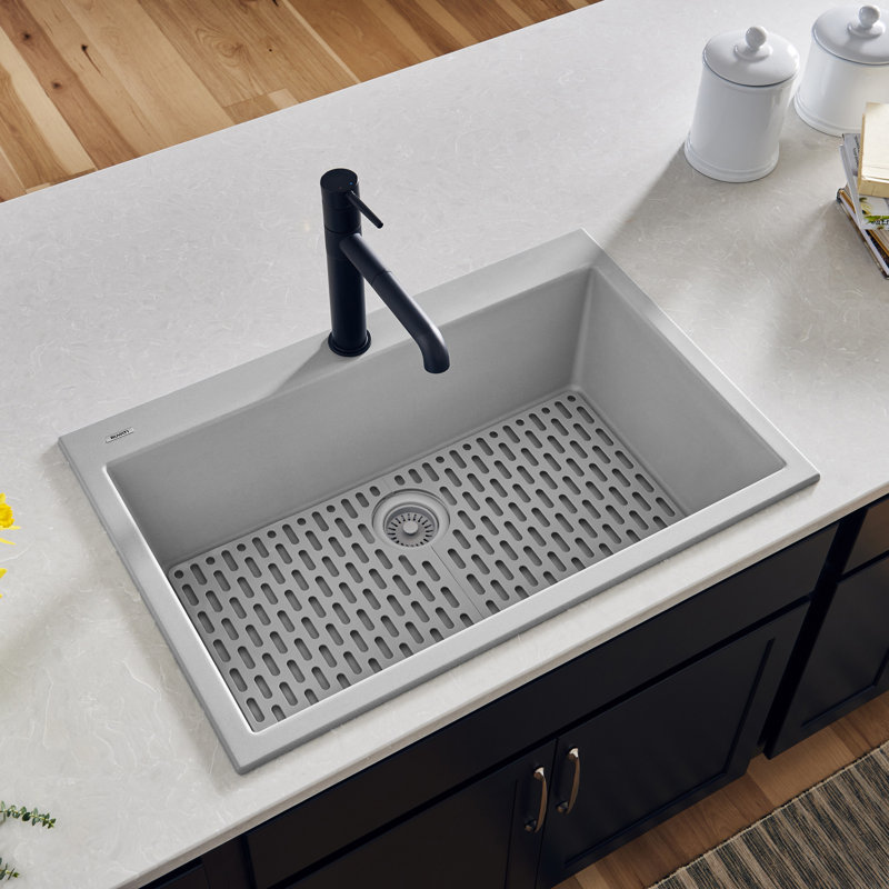 Ruvati 33 x 22 inch epiGranite Drop-in Topmount Granite Composite Quartz Single Bowl Kitchen Sink - Arctic White Matte -, 1