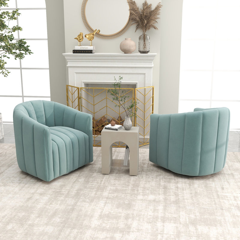Annelotte Velvet Swivel Barrel Chair, Blue