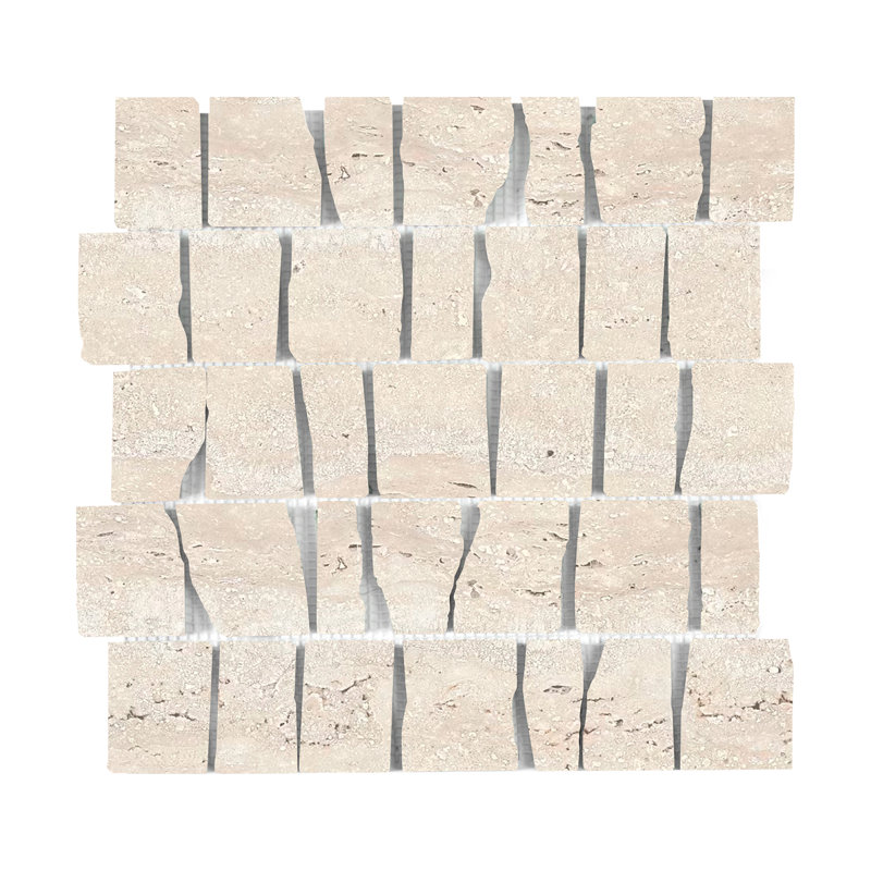 Carrelage mural et de sol en mosaïque de marbre brut Scarpa en travertin beige adouci, Beige Travertine