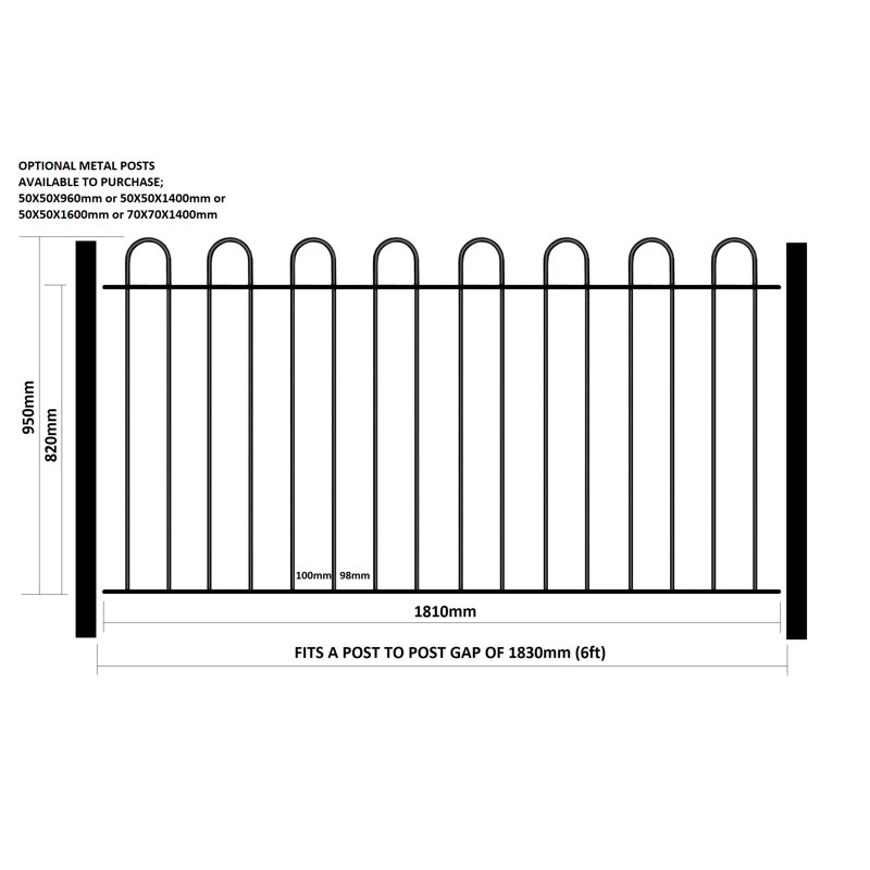 Zuzia 95cm H x 181cm W Black Metal Fencing