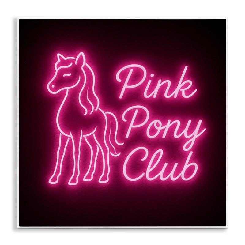 Plaque murale rose poney club néon, design par Grotto Studios