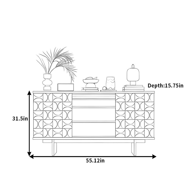 Buffet Artistic, H 31,5 po x l 55,12 po x P 15,75 po