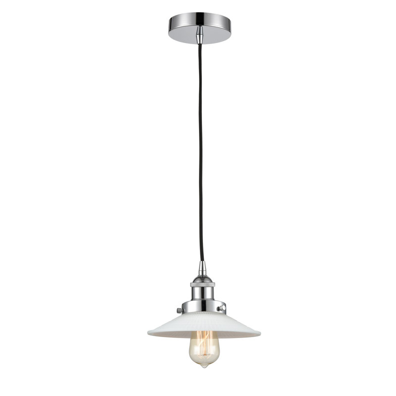 Luminaire suspendu conique à 1 lumière Cahaba, Blanc mat, Chrome poli