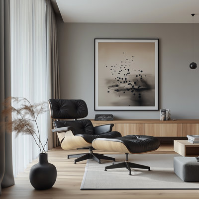 Real Leather Upholstered Accent Chair With Ottoman And Heavy-Duty Aluminum Base