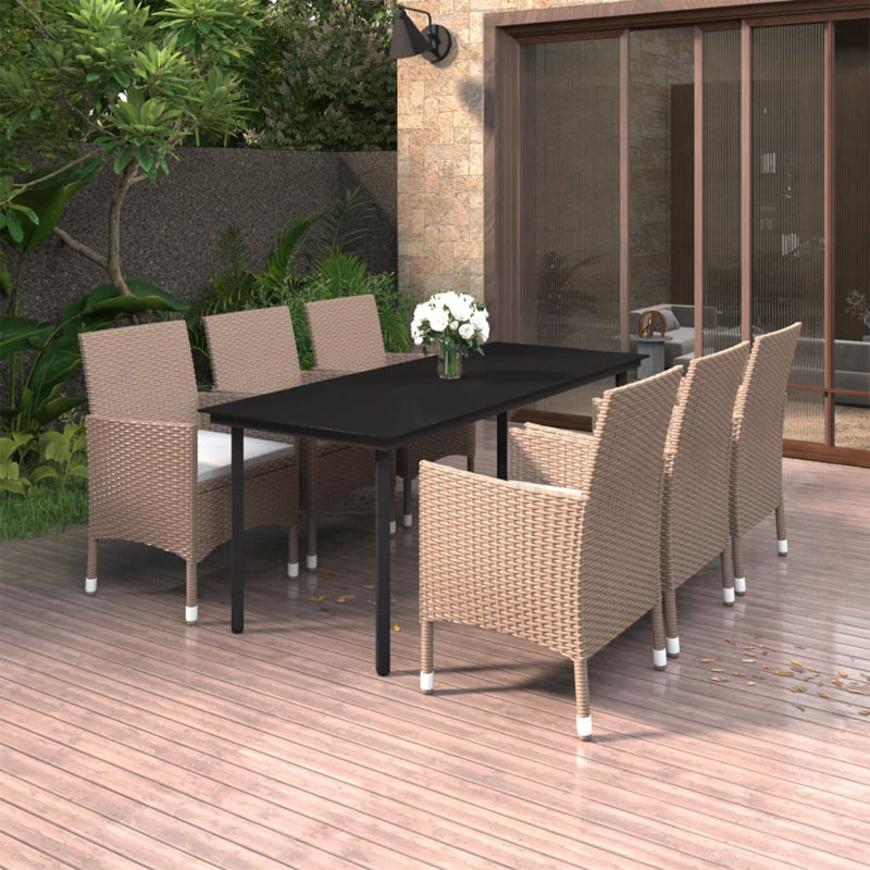 Nikai Rectangular 6 - Person Long Dining Set with Cushions, 6, Black