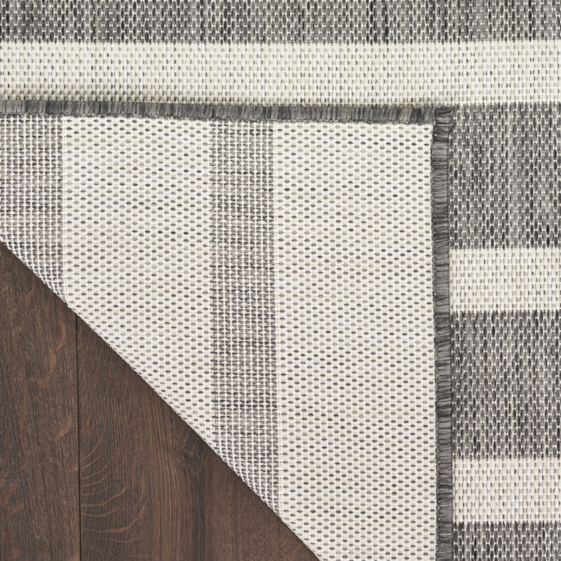 Shaila Striped Indoor / Outdoor Rug, Rectangle 9' x 12', Charcoal/Ivory